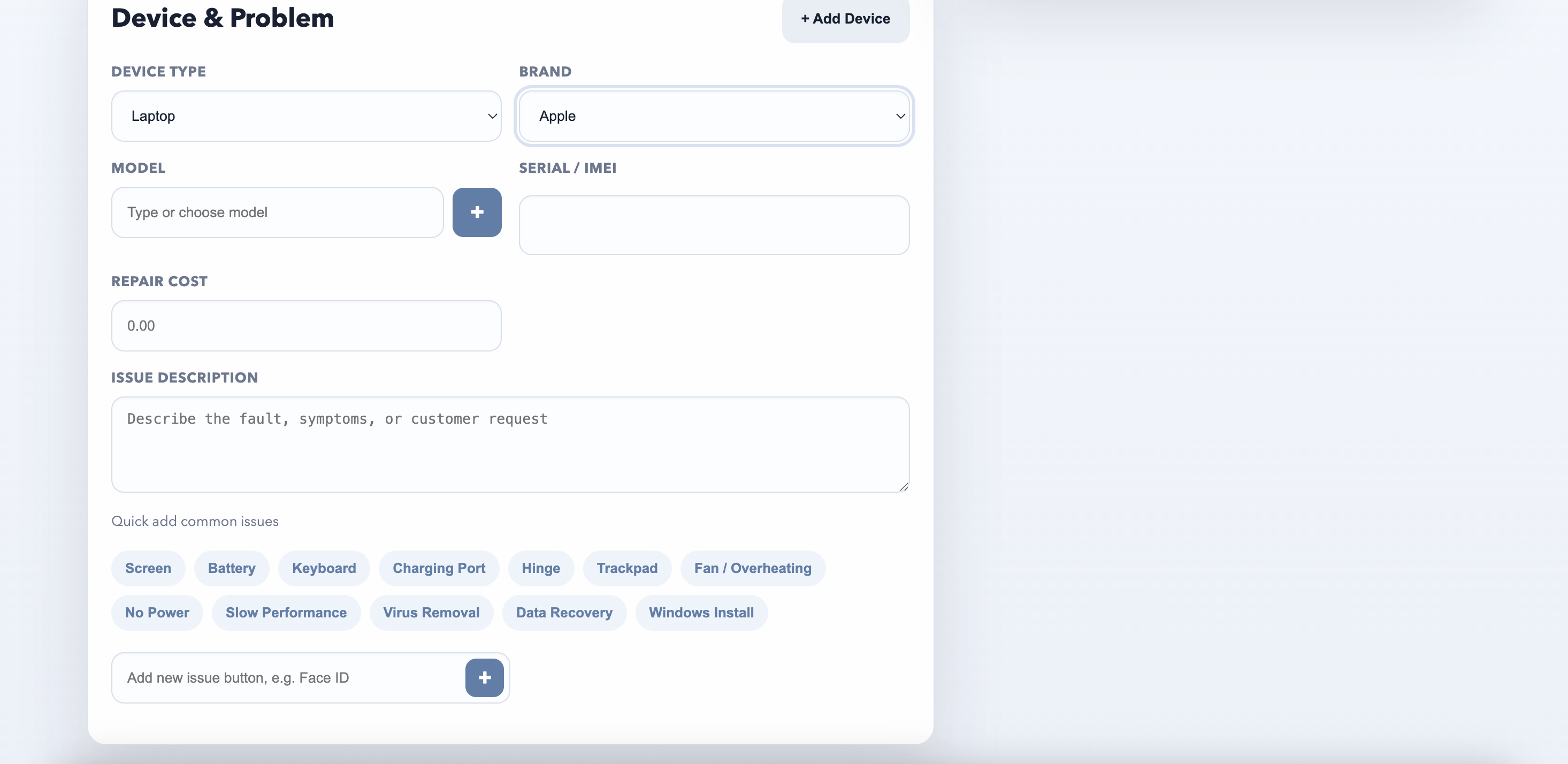 ShopflowX laptop repair intake